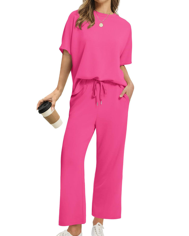 Solid Color Crew Neck Short-Sleeved Suit