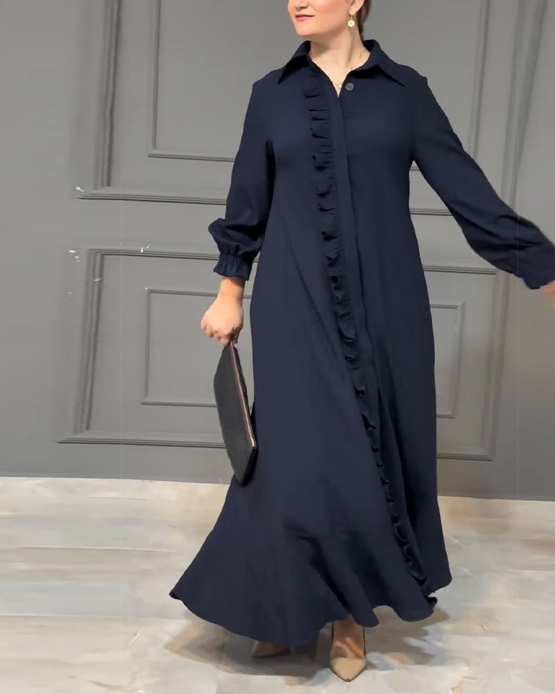 Balloon sleeve button ruffle shirt dress 2024 f/w casual dresses