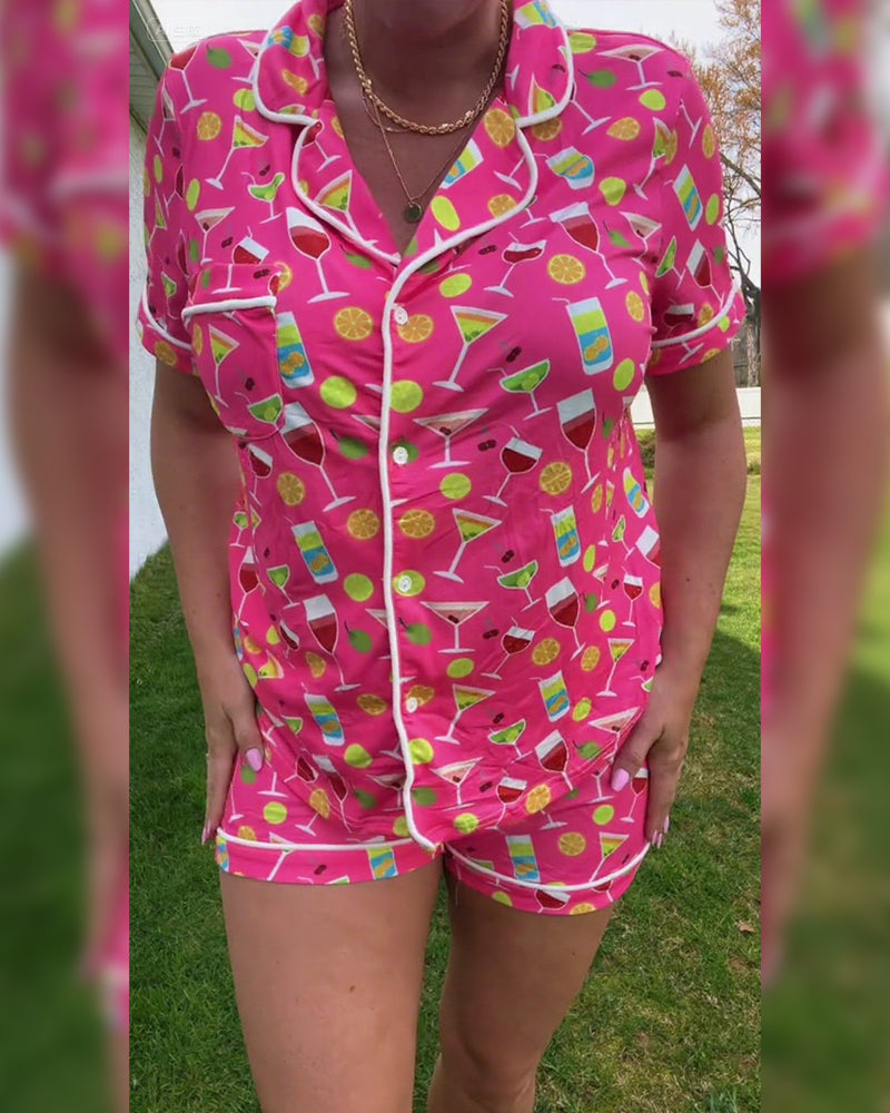 Wine Bottle Print Casual Two-Piece Sets