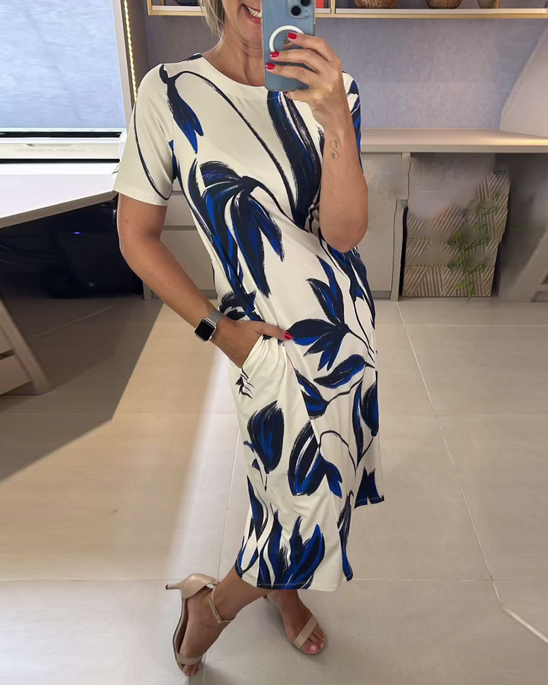 Vestido estampado con cuello redondo