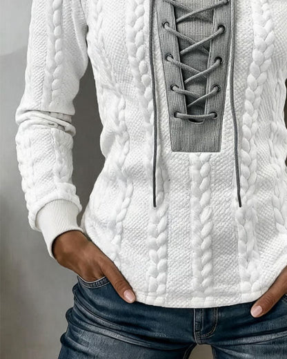 Cable Knit Patchwork Tie Fashion Top