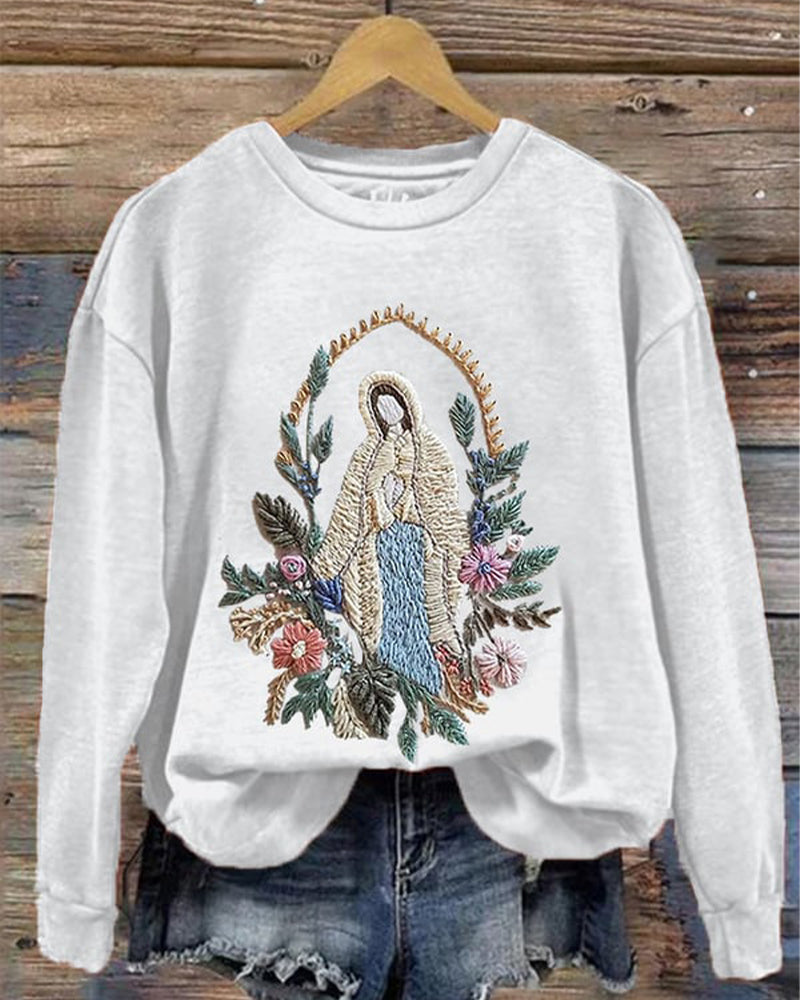 Women's Christian Our Lady Floral Printed Sweatshirt