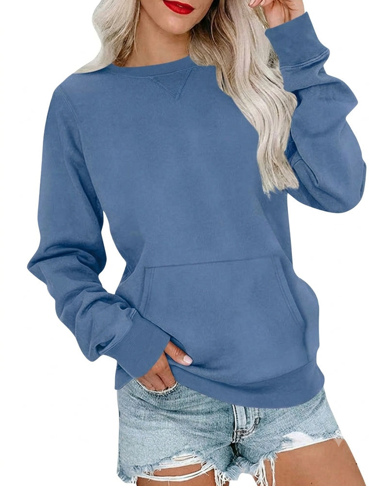 Solid Color Round Neck Long Sleeve Casual Sweatshirt hoodies & sweatshirts spring summer