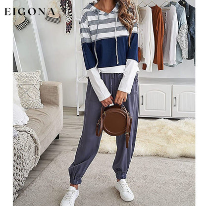 Women Long Sleeve Striped Color Block Casual Hoodies __stock:500 clothes refund_fee:1200 tops