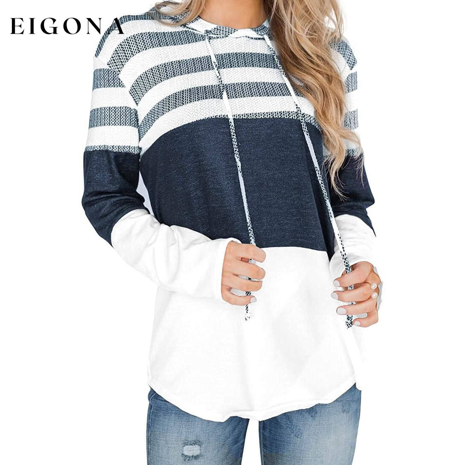 Women Long Sleeve Striped Color Block Casual Hoodies White __stock:500 clothes refund_fee:1200 tops