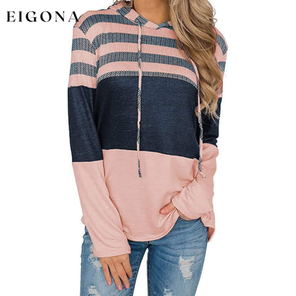Women Long Sleeve Striped Color Block Casual Hoodies Light Pink __stock:500 clothes refund_fee:1200 tops