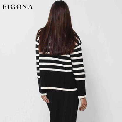 Striped Turtleneck Flare Sleeve Sweater clothes S.X Ship From Overseas