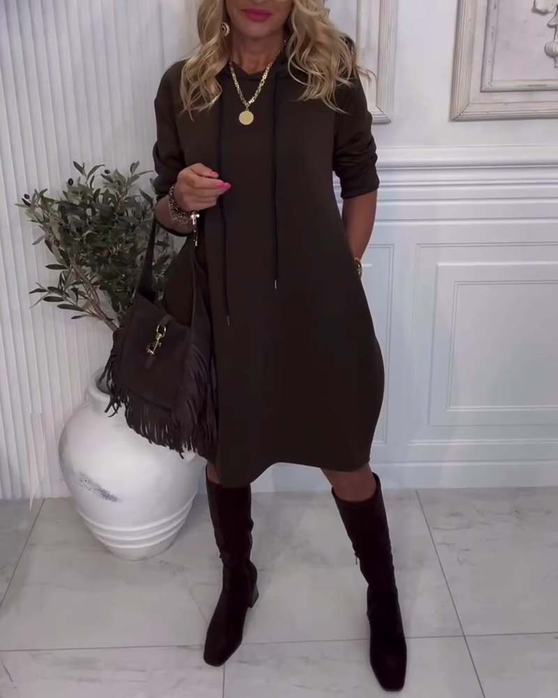 Hooded Casual Solid Color Dress