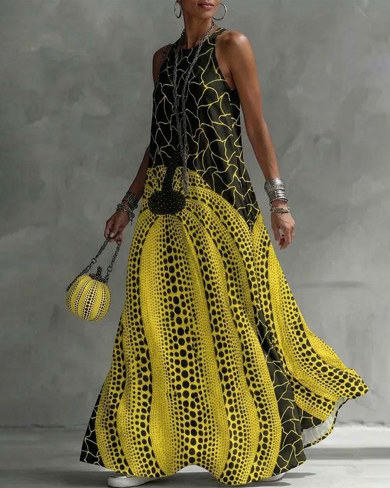 Artistic Pattern Sleeveless Long Dress
