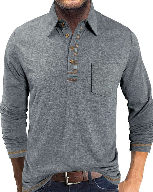Men's Button Lapel Polo Blouse blouses & shirts man spring summer