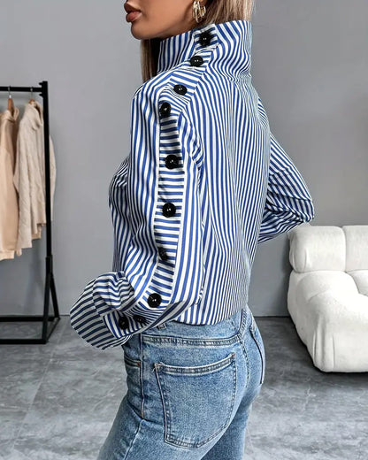 Fashionable Half Turtleneck Striped Blouse 2024 f/w blouses & shirts spring