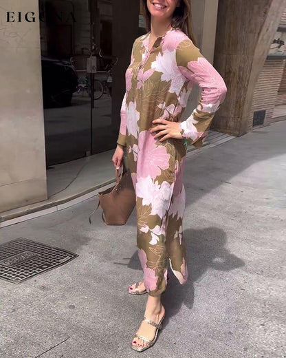 Casual floral print long sleeve slit maxi dress casual dresses spring summer