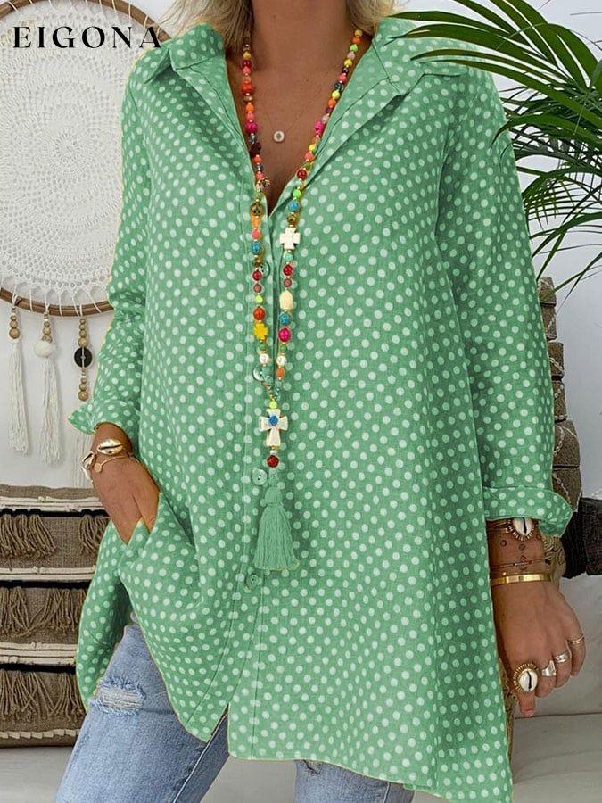 Polka Dot Print Long-Sleeve Blouse cotton linens