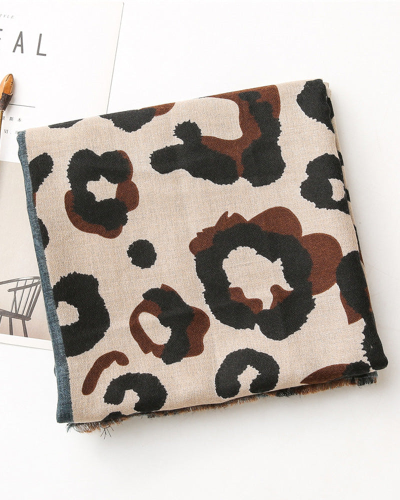 Women's Leopard Patchwork Print Fringe Shawl Scarf 2024 f/w accesories spring summer