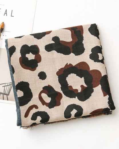 Women's Leopard Patchwork Print Fringe Shawl Scarf 2024 f/w accesories spring summer