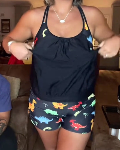 Costume da bagno due pezzi con stampa dinosauro