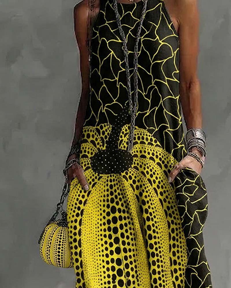 Artistic Pattern Sleeveless Long Dress