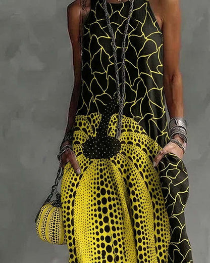 Artistic Pattern Sleeveless Long Dress
