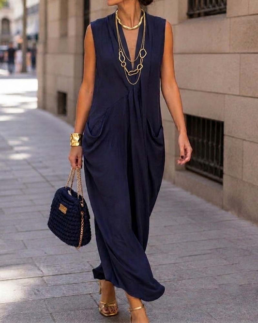 Sleeveless V-Neck Pocket Dress
