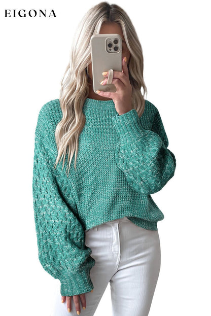 Sea Green Cable Knit Sleeve Drop Shoulder Sweater All In Stock clothes Color Green EDM Monthly Recomend Hot picks Occasion Daily Print Solid Color Season Winter Style Southern Belle sweater sweaters