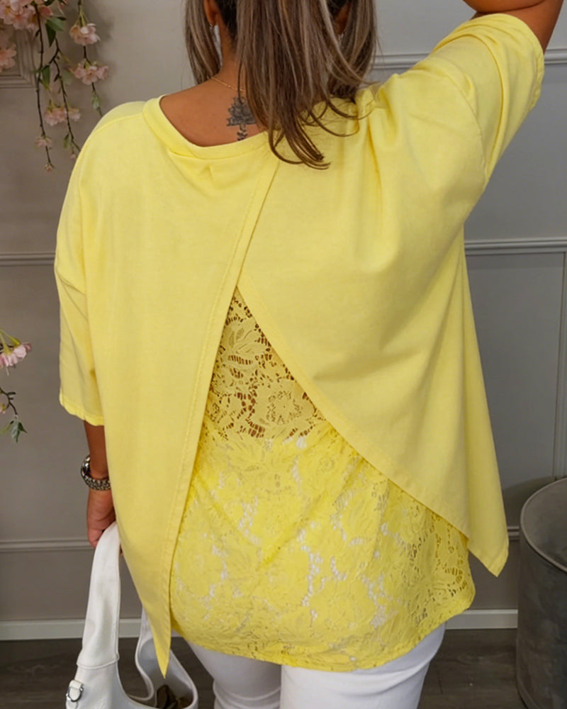 Lace Spliced Loose Casual T-Shirt