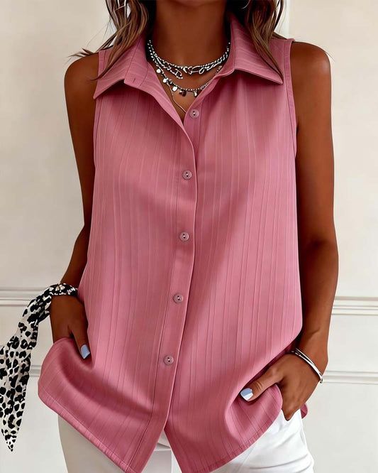 Sleeveless Lapel Textured Tank Top spring summer tank tops & camis