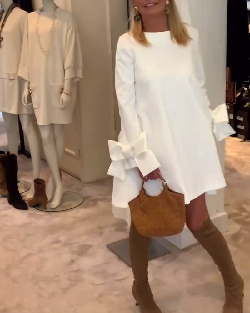 Fashionable Round Neck Bow Sleeve Dress
