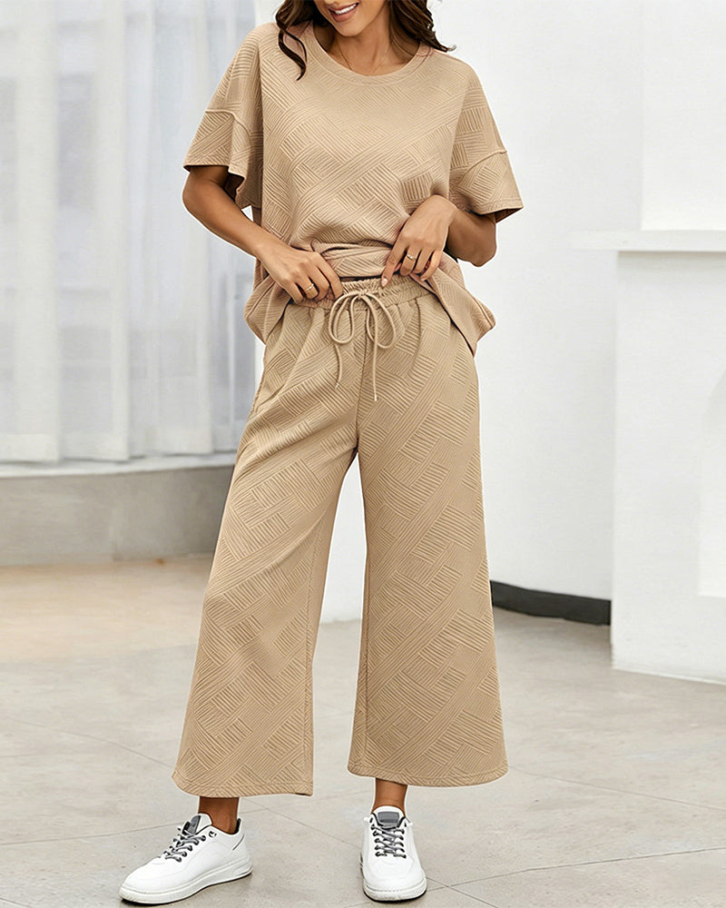 Loose Short Sleeve Wide-Leg Pants Set