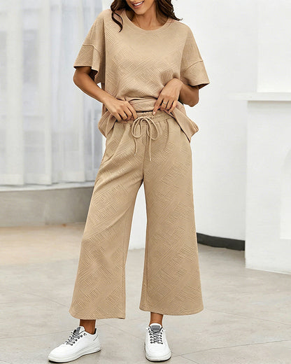 Loose Short Sleeve Wide-Leg Pants Set
