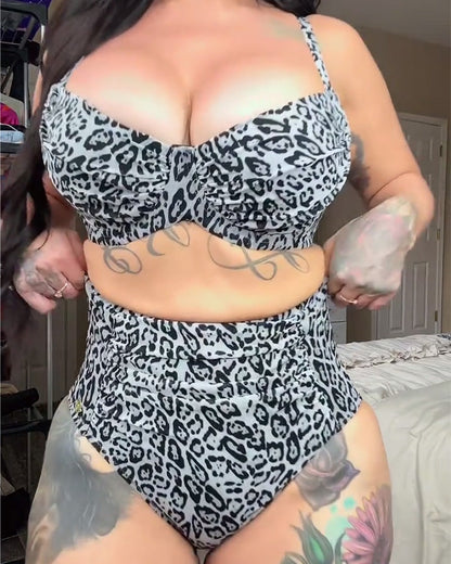 Printed Deep V-Neck Cut-Out Two-Piece Bikini
