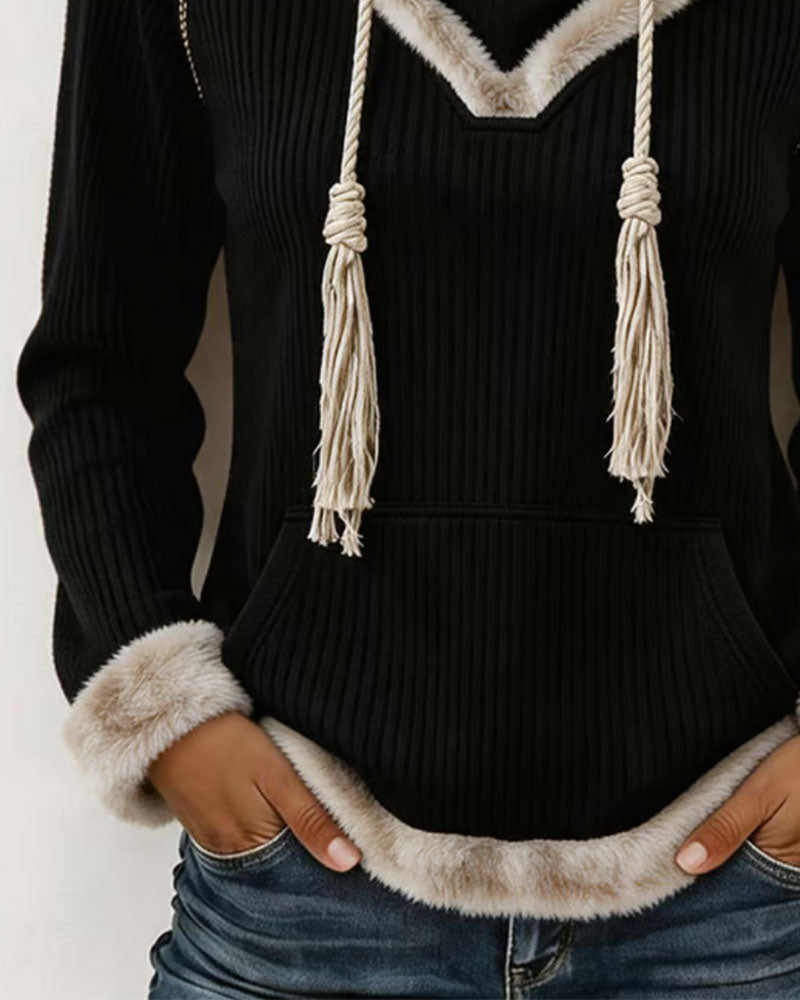 Fuzzy Patchwork Casual Hoodie 2024 f/w hoodies