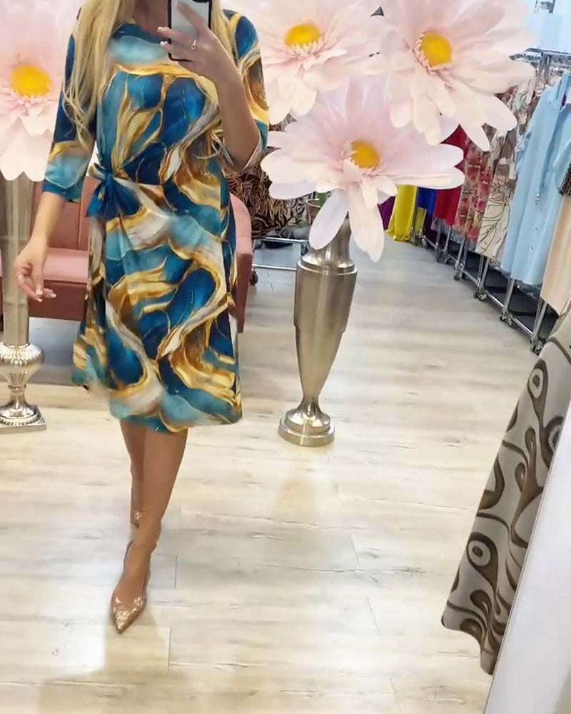 Half Sleeve Twist Print Dress