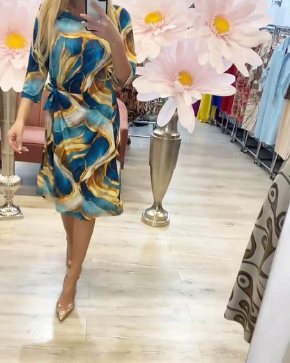 Half Sleeve Twist Print Dress