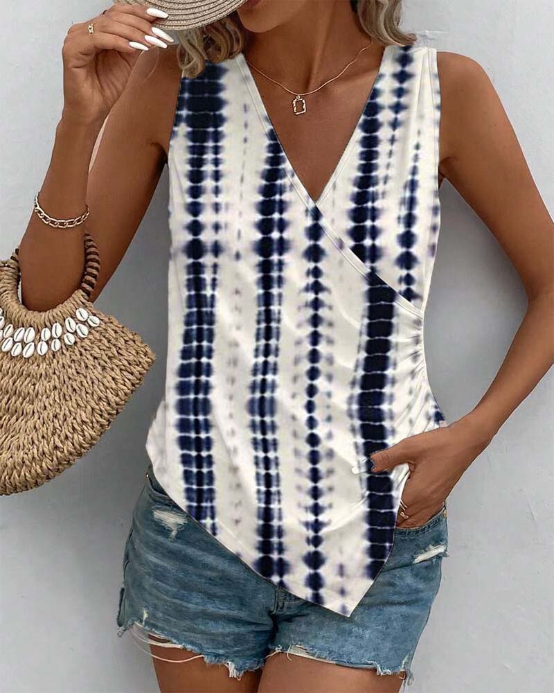 Irregular Pleated Printed Tank Top