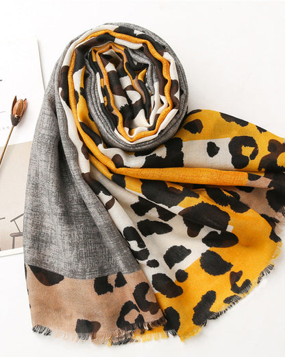 Women's Leopard Patchwork Print Fringe Shawl Scarf 2024 f/w accesories spring summer