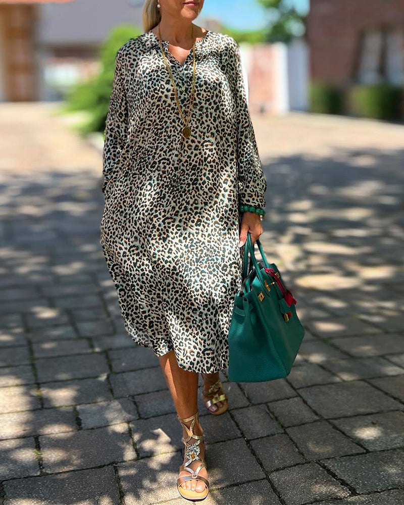 Casual leopard print long sleeve loose dress 202466 casual dresses spring summer