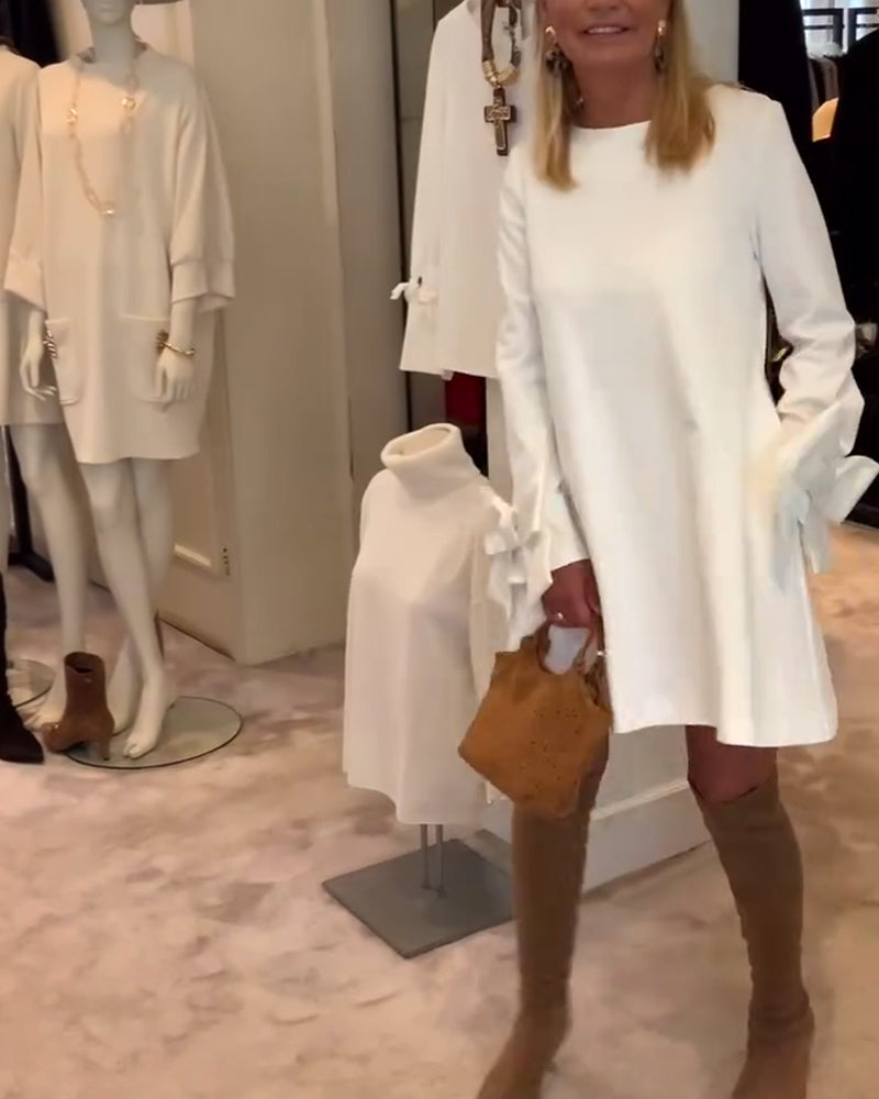 Fashionable Round Neck Bow Sleeve Dress