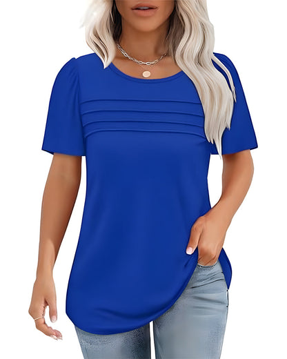 Pleated Loose Round Neck Short Sleeve T-Shirt