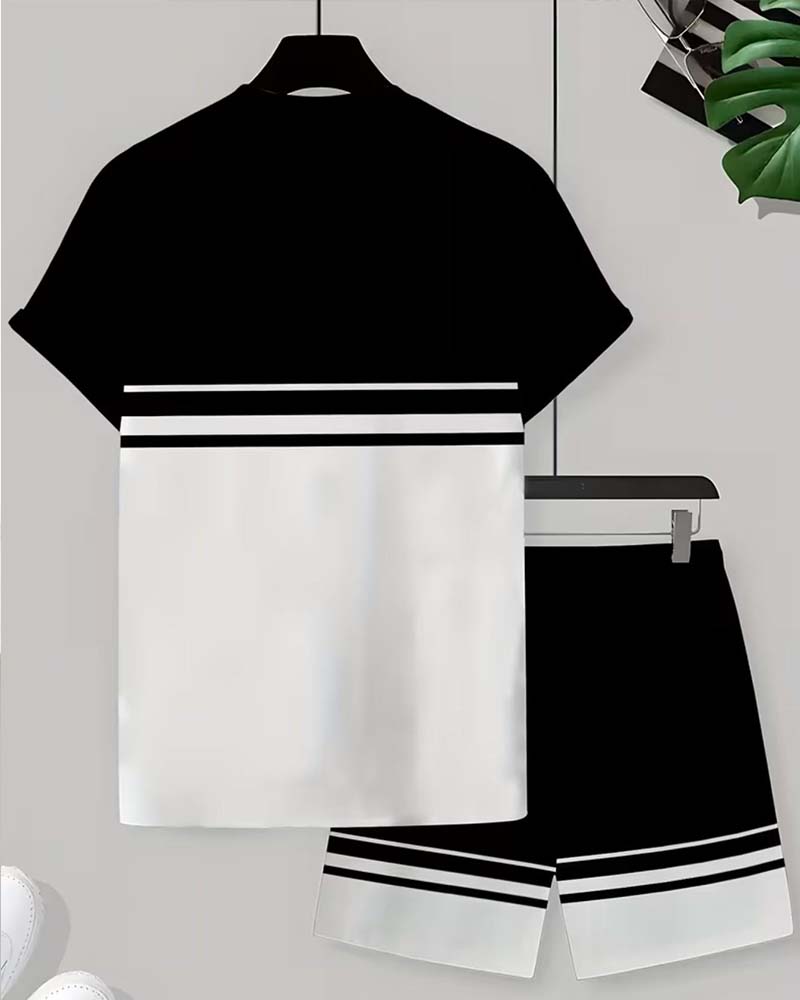 Letter Print Color-Blocked Casual Suit