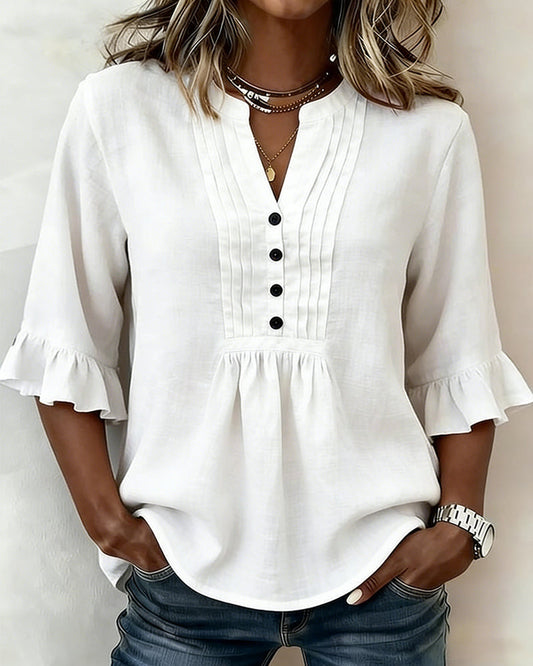 Ruffled Frilled Solid Color Blouse blouses & shirts spring summer