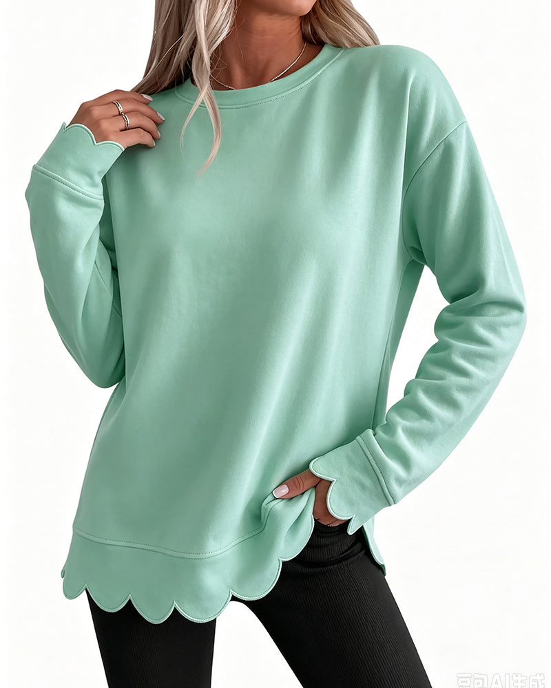Scallop Trim Casual Sweatshirt 2024 f/w hoodies & sweatshirts spring