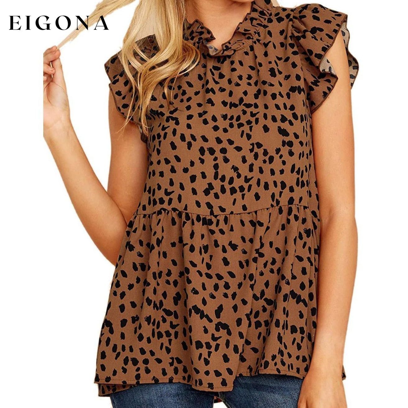 Women's Casual Floral Print Babydoll Blouse Tunic Tops Brown __stock:200 __stock:500 clothes Low stock refund_fee:800 tops
