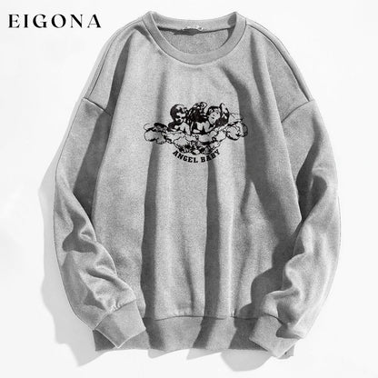 Angel and Letter Graphic Oversized Thermal Sweatshirt Gray __stock:500 clothes refund_fee:800 tops