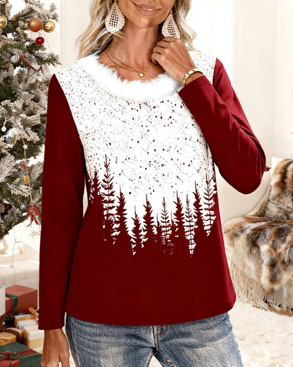 Christmas Tree Print Paneled Top