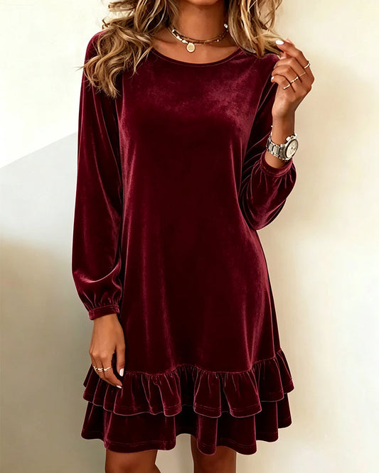 Round Neck Long Sleeve Ruffle Dress 2024f/w casual dresses spring