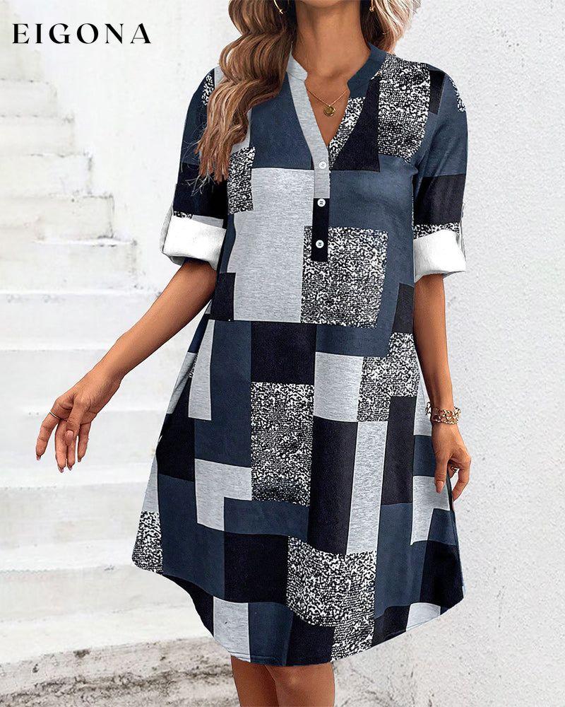 Plaid print button dress Gray 23BF casual dresses Clothes Dresses spring summer