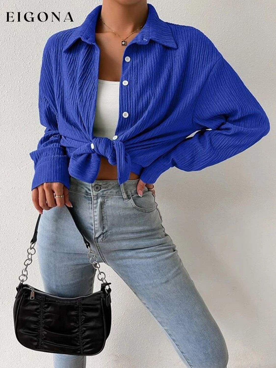 Textured Drop Shoulder Shirt Jacket Royal Blue clothes jacket Ship From Overseas Shipping Delay 09/29/2023 - 10/03/2023 top trend Y@L@Y