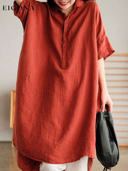 Medium Length Solid Cotton Linen Shirt cotton linens