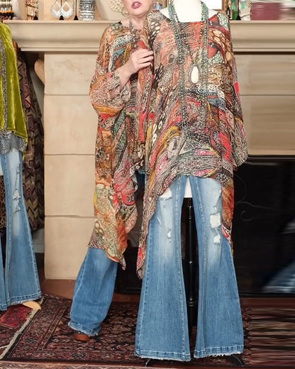 Camicetta ampia con stampa a maniche a pipistrello