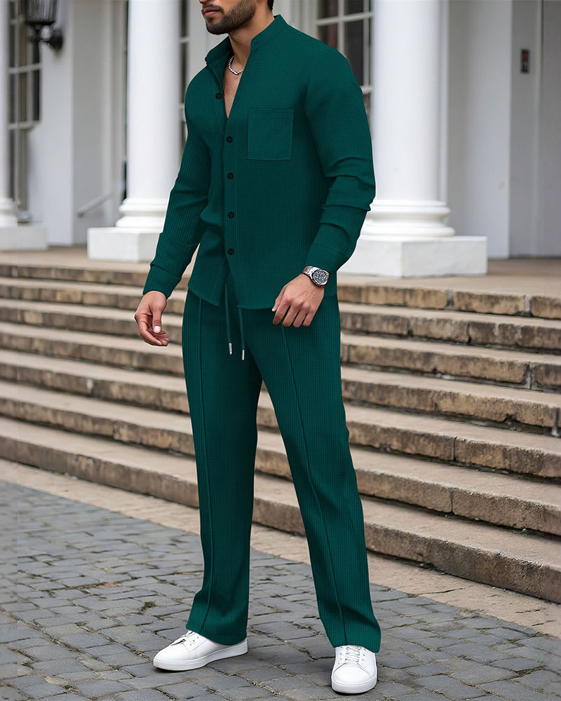 Herren Casual Waffel Shirt Hosen 2-Teiliges Set